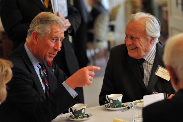 Geoffrey Wellum speaking with the Prince of Wales at Clarence House (file photo).