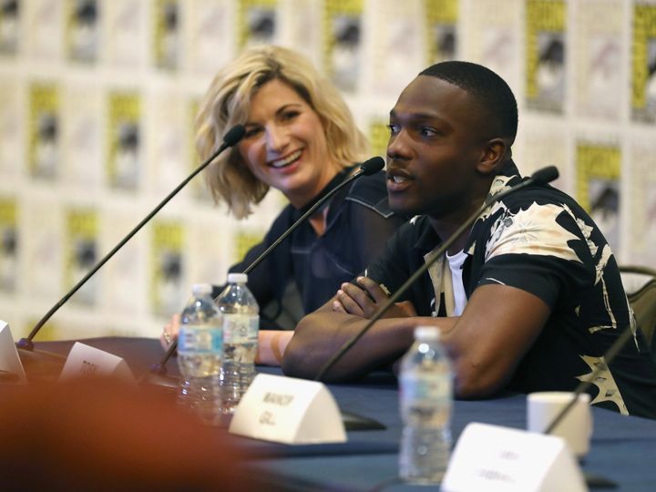 Jodie and Tosin Cole, who plays one of her three companions, on the panel 