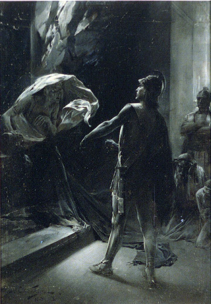 Alexander the Great coercing the Delphian Oracle in an oil painting from 1898 by Andre Castaigne. The warrior king's grave has never been found 