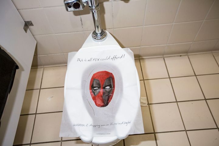 A limited number of toilet seat covers advertising Deadpool 2's upcoming release on DVD were placed in restrooms around Comic-Con International in San Diego.