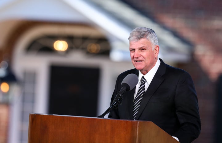 Franklin Graham delivers the eulogy during the funeral of his father, the Reverend Billy Graham, in Charlotte, North Carolina