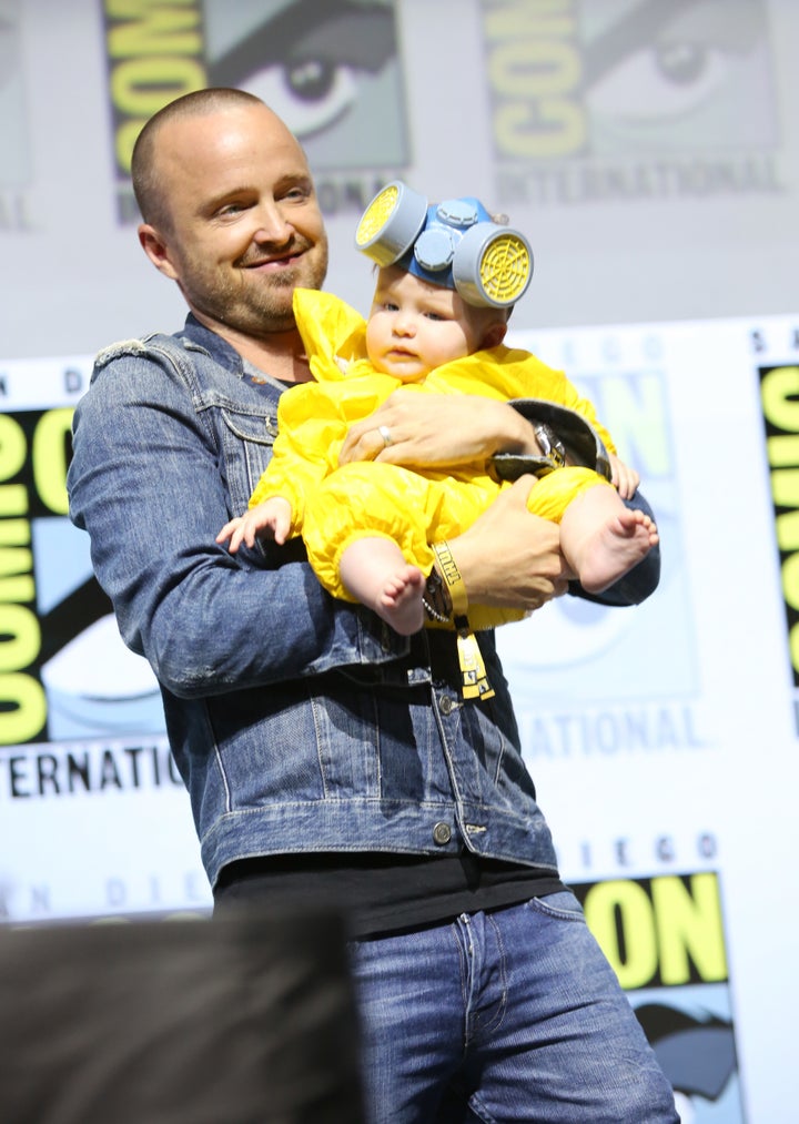 Aaron Paul and his daughter, Story, wearing an outfit inspired by the show.