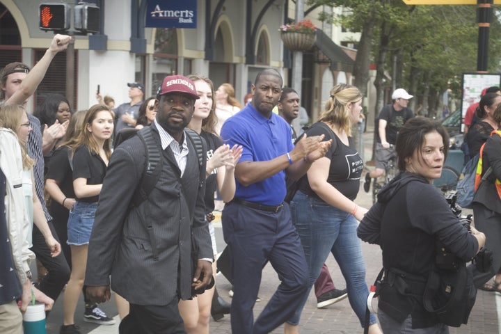 Tallahassee Mayor Andrew Gillum, center, remains many progressive groups’ candidate of choice in Florida’s Democratic gubernatorial primary, despite pushing a coal-fired power plant and taking “dark money” contributions.