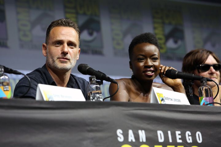 Andrew Lincoln, Danai Gurira and Norman Reedus at SDCC "Walking Dead" panel.