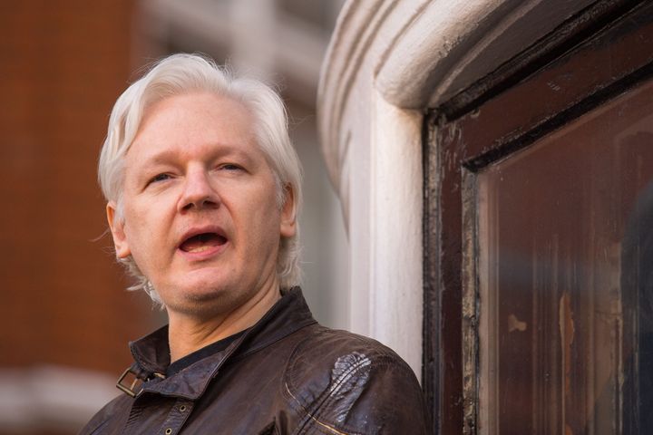 Julian Assange, pictured at Ecuador's embassy in London in May 2017.