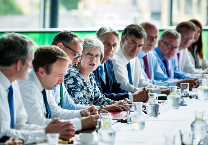 Prime Minister Theresa May speaks during a Cabinet meeting at Sage Gateshead