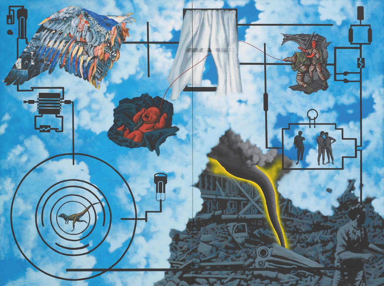 David Wojnarowicz (1954–1992), Wind (For Peter Hujar), 1987. Acrylic and collaged paper on composition board, two panels, 72 × 96 in. (182.9 × 243.8 cm)
