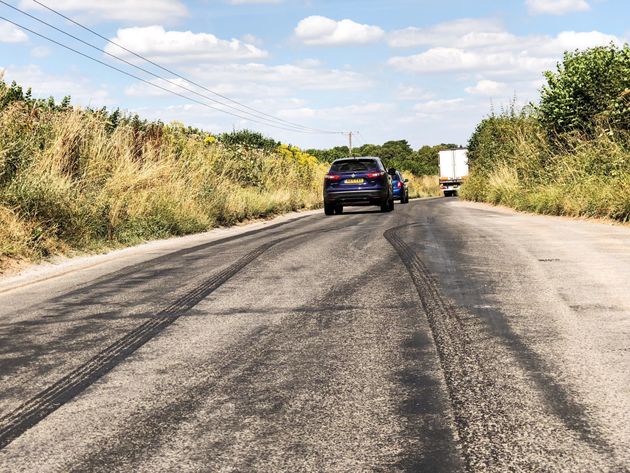 Roads melting in the extreme heat in Godalming, Surrey.