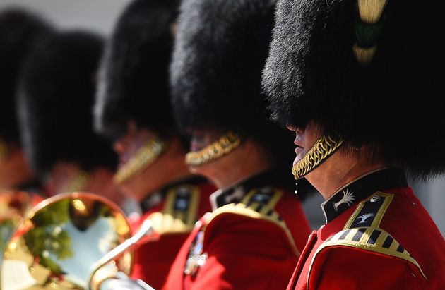 A bead of sweat falls from a member of The Queen's Guard as he takes part in the Changing the Guard ceremony.