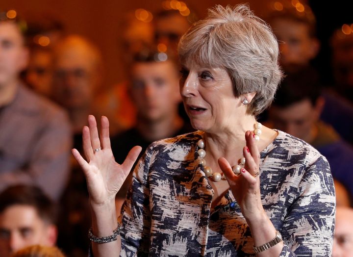 Theresa May met workers in Newcastle as part of a Cabinet away day in the north east on Monday 