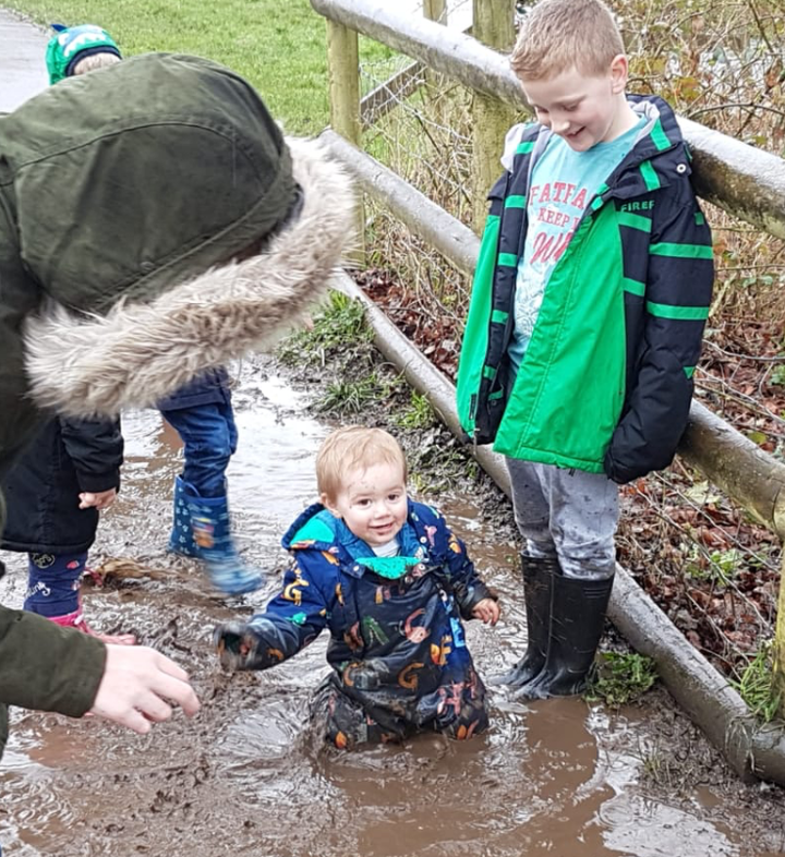 Lincoln gravitated towards the puddle and promptly ended up in the middle of it.