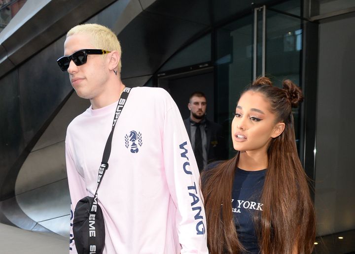 Ariana Grande (R) and Pete Davidson spotted together in July in New York City.