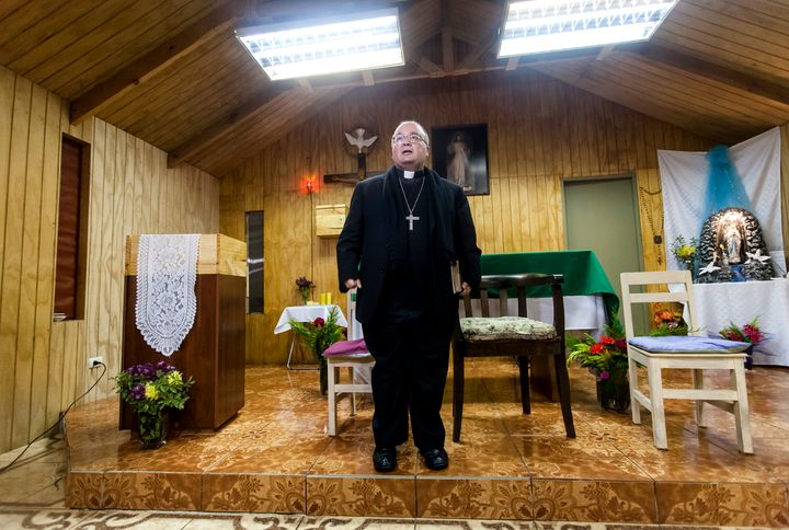 Monsignor Scicluna, the main expert on sexual crimes of the Vatican, met with members of the Community of the Holy Spirit Chapel on the second day of his pastoral visit to the Diocese of Osorno in Osorno, Chile, on 15 July 2018. 