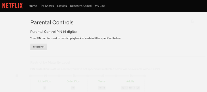 Netflix allows subscribers to set maturity levels for profiles.