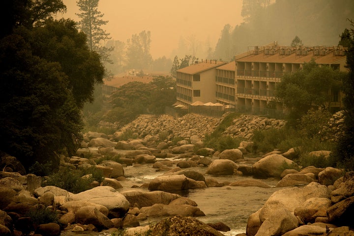 Smoke from the Ferguson fire hangs over the Yosemite View Lodge in El Portal, California, on Saturday.