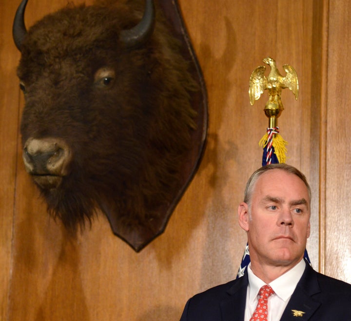 Interior Secretary Ryan Zinke in his office at Interior Department headquarters. 