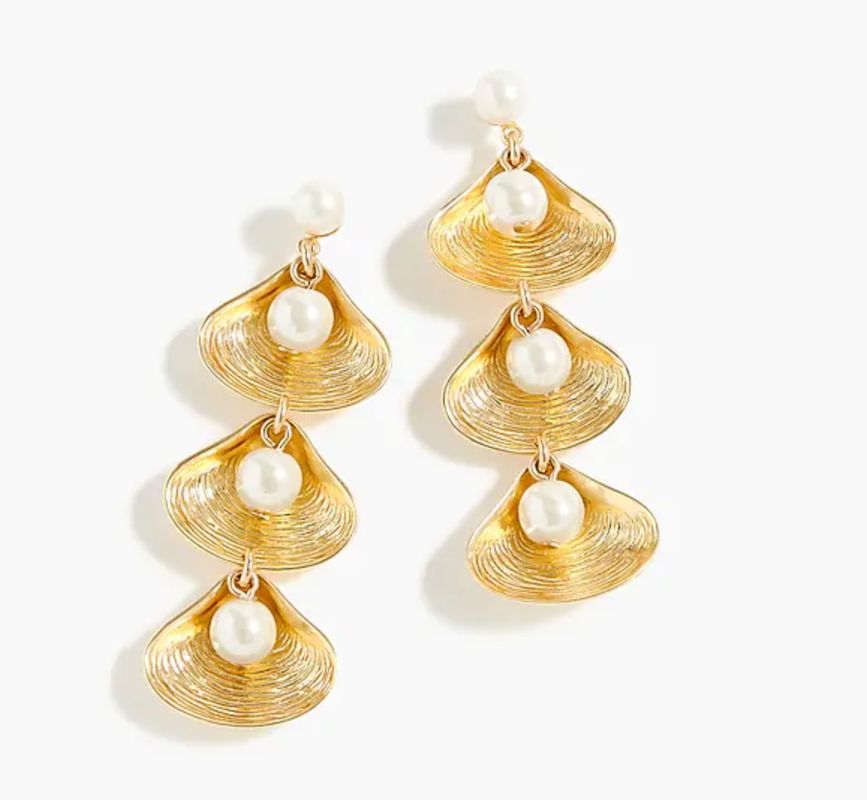 Shell And Pearl Drop Earrings, £24,<a href=