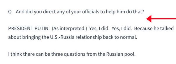 A White House transcript of the press conference omits the first part of Jeff Mason's question to President Putin.