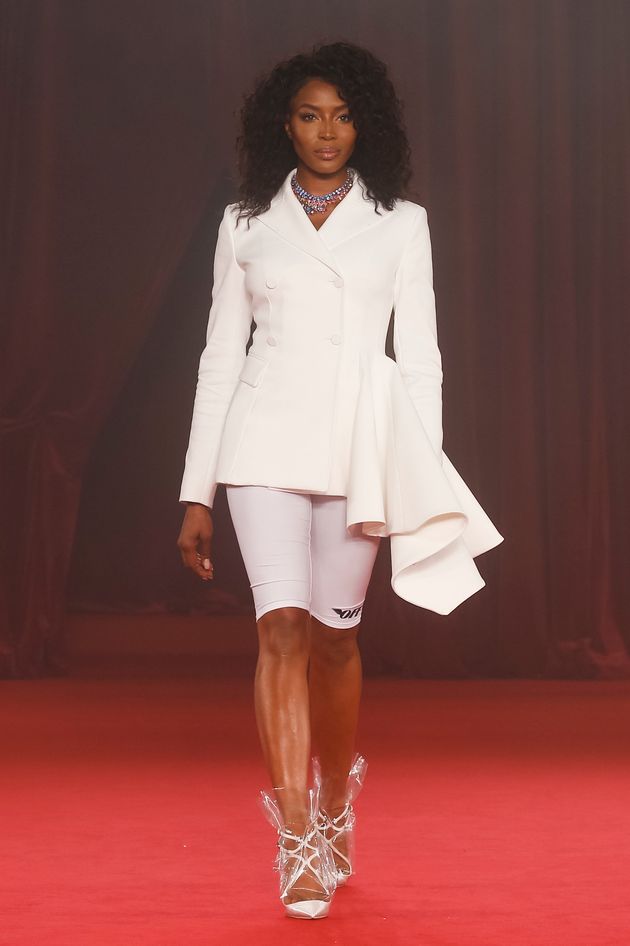 aomi Campbell walks the runway during the Off/White show as part of Paris Fashion Week Womenswear Spring/Summer 2018 on 28 September 2017.