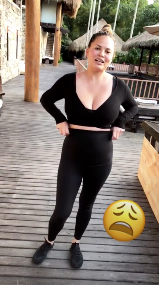 Chrissy Teigen modeled her maternity pants for her Instagram followers.