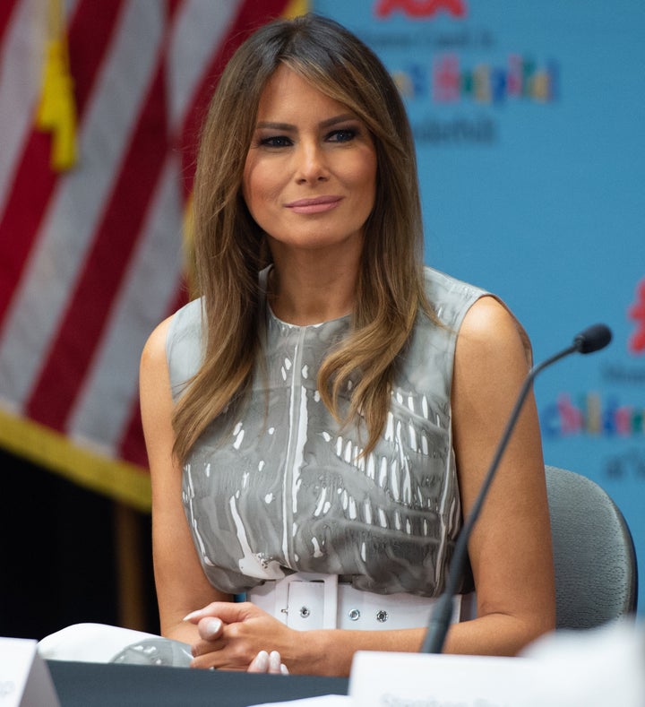 First Lady Melania Trump is seen holding a discussion on neonatal abstinence syndrome (NAS) during a visit to Monroe Car