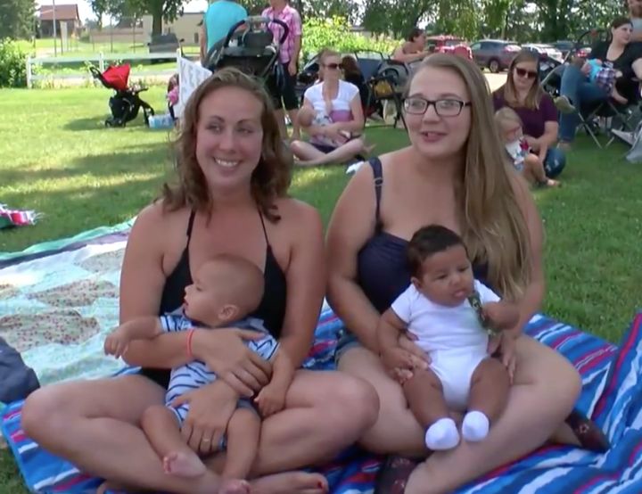 Stephanie Ellingson-Buchanan (L) and her sister-in-law, Mary Davis say they were kicked out of a public pool in Mora, Minnesota, for attempting to breastfeed.