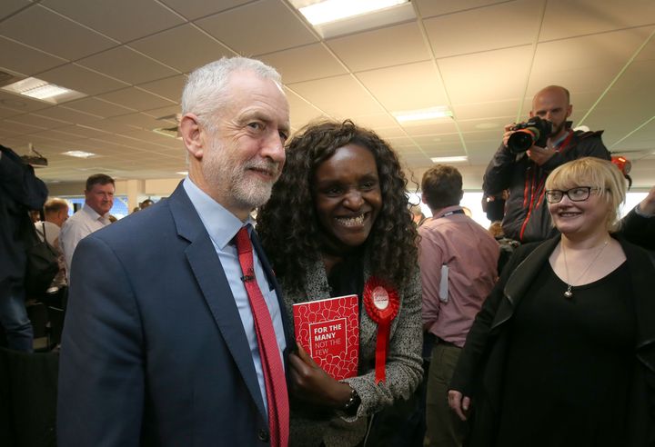 Labour leader Jeremy Corbyn with Fiona Onasanya on the campaign trail last year.
