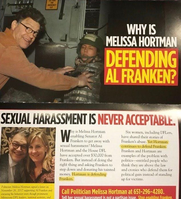 A mailer by the GOP-aligned group Minnesota Jobs Coalition went after a Minnesota lawmaker for supporting Al Franken.