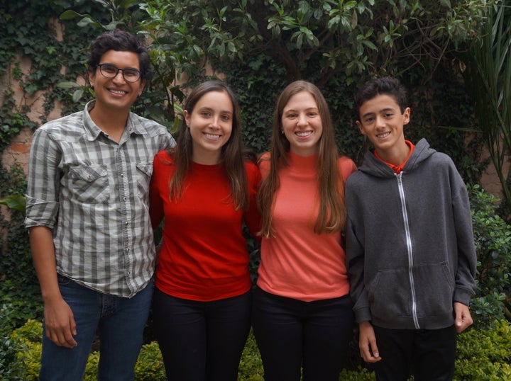 Four of the 25 plaintiffs, including lawyer Gabriela Eslava (in red) and Valentina Rozo (in peach) of Bogotá.