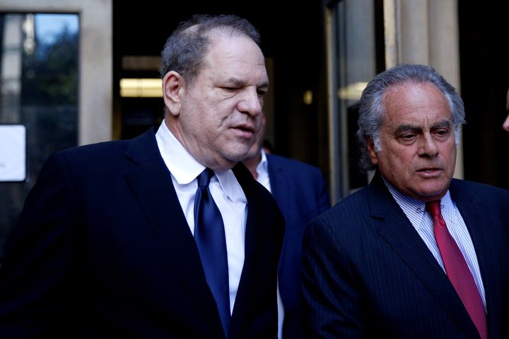 Weinstein with his lawyer, Benjamin Brafman, after a court appearance on 9 July 
