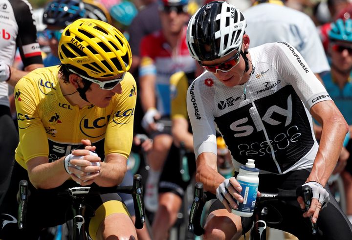 Chris Froome, right, and Team Sky teammate Geraint Thomas who is leading the Tour de France