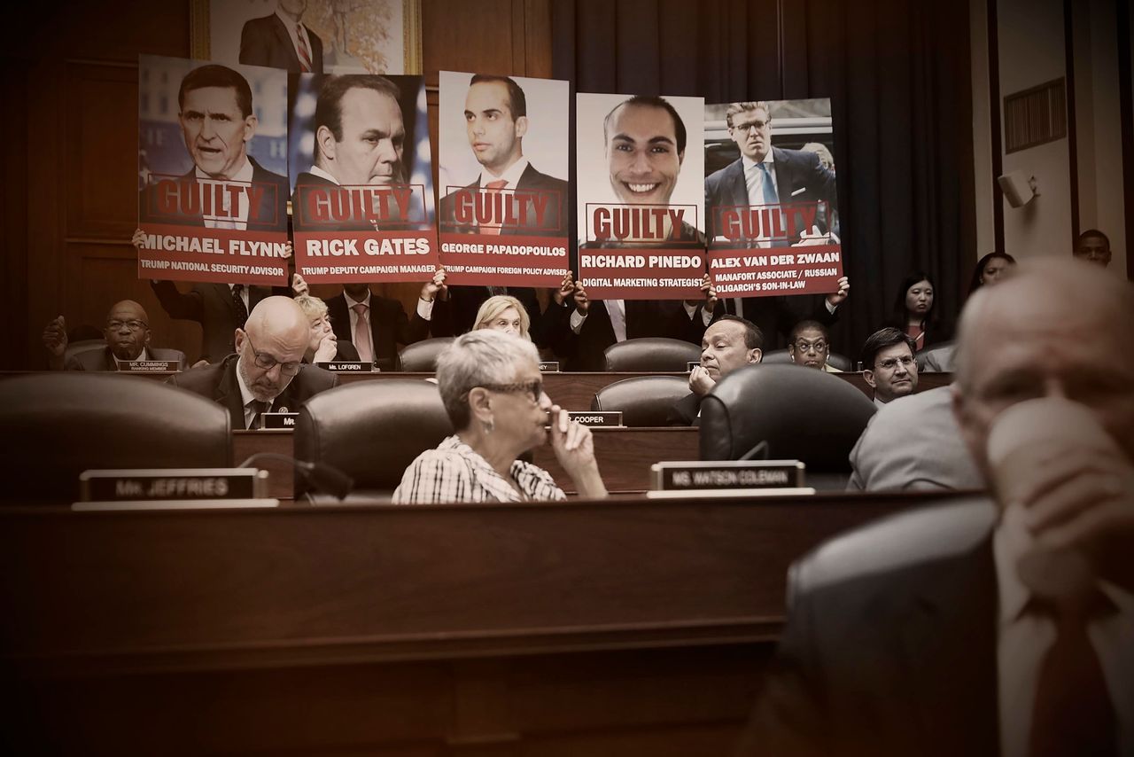 At a hearing earlier this month, Rep. Elijah Cummings (D-Md.) had posters printed with images of those who have pleaded guilty in the Mueller probe.