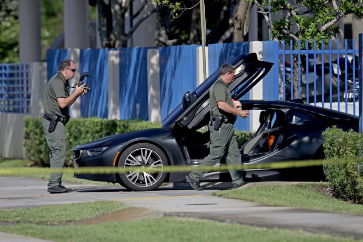 XXXTentacion's vehicle sits idle outside of a Deerfield Beach motorcycle dealership on June 18. Authorities said the 20-year-old rapper was fatally shot in a robbery.