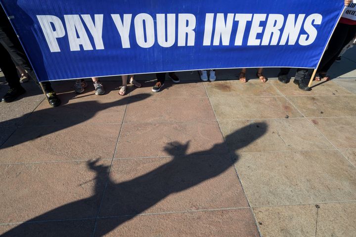 Unpaid interns at the United Nations (UN) in Geneva hold a demonstration organised by The Fair Internship Initiative (FII), a network of interns calling for the UN to offer paid internships, at the Place des Nations on August 14, 2017 in Geneva