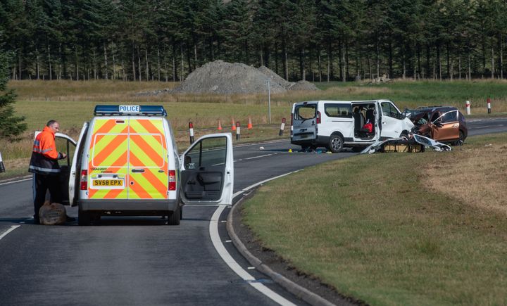 Police at the scene on the A96 following Thursday night's incident.