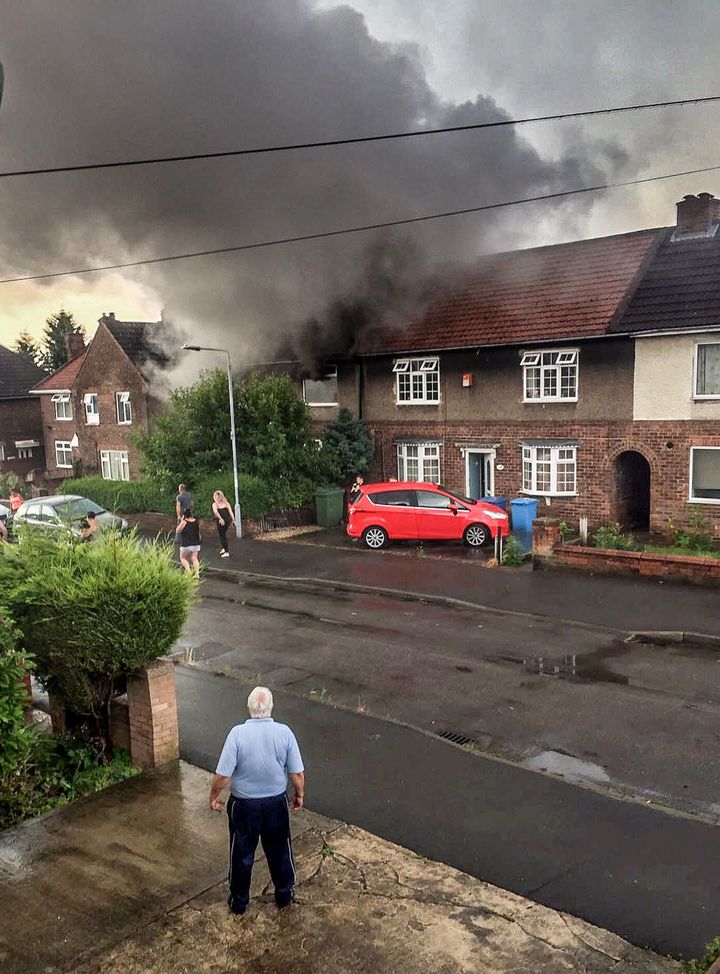 A house in Langold, Nottinghamshire which was badly damaged when lightning struck at 8:30 on Friday morning.