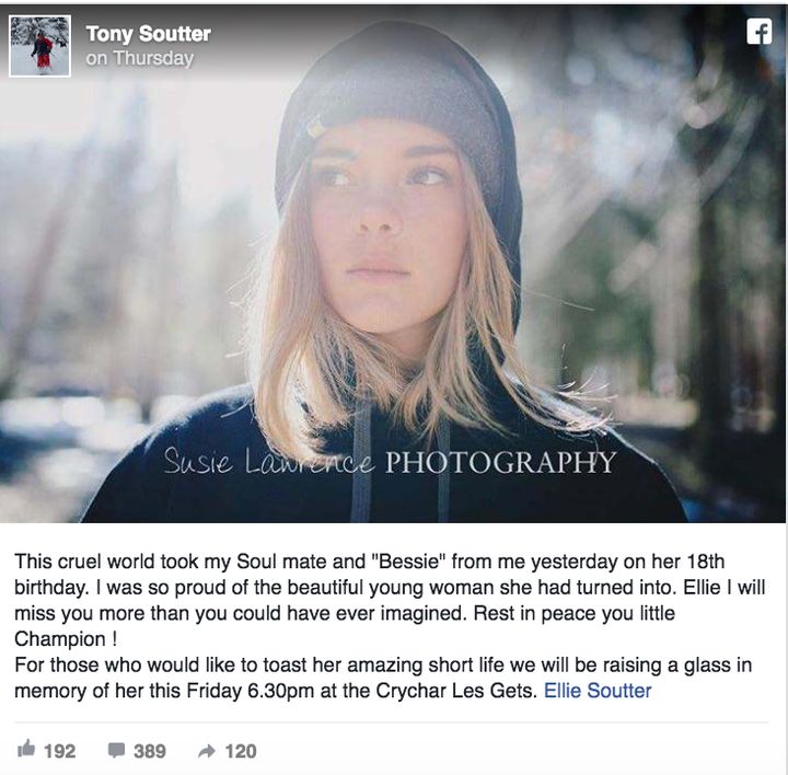 Tony Soutter paid tribute to his daughter on Facebook