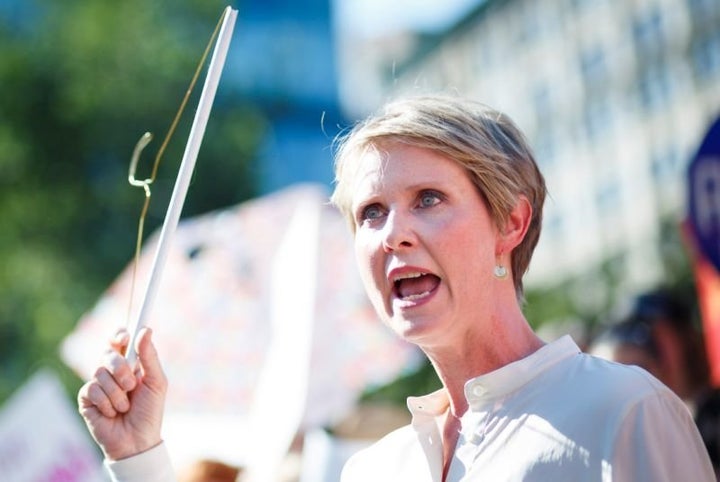 New York gubernatorial candidate Cynthia Nixon at a rally in response to President Trump’s nomination of Judge Brett Kavanaugh to the Supreme Court, July 2018.
