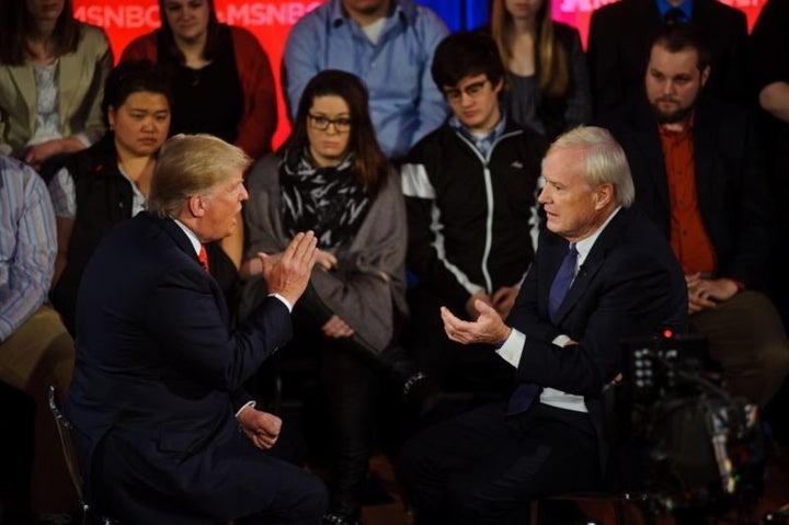 Candidate Donald Trump and MSNBC commentator Chris Matthews during a town hall in March 2016.