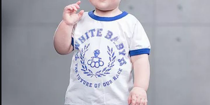 A T-shirt Sva Stone is selling on its Facebook page. The brand markets a line of T-shirts for children with the slogan "White baby — the future of our race."