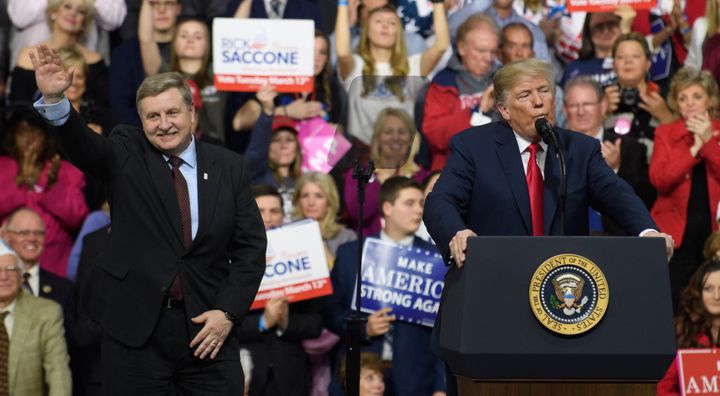 President Donald Trump speaks at a March 10 rally for Republican congressional candidate Rick Saccone. Saccone lost the special election for Pennsylvania's 18th Congressional District to Democrat Conor Lamb.