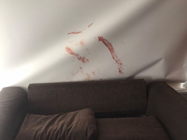 Injuring himself on the broken glass, he left the rooms of the house 'looking like a scene from Psycho' 