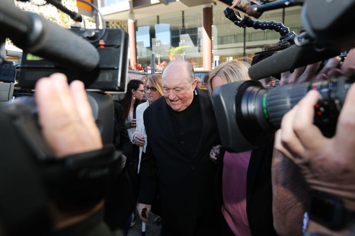 Adelaide Archbishop Philip Wilson leaves a courthouse after being found guilty of concealing historical child sexual abuse on May 22, 2018, in Newcastle, Australia. 