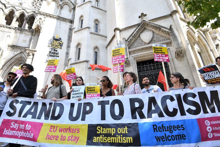 Stand Up To Racism protesters also demonstrated outside the court today