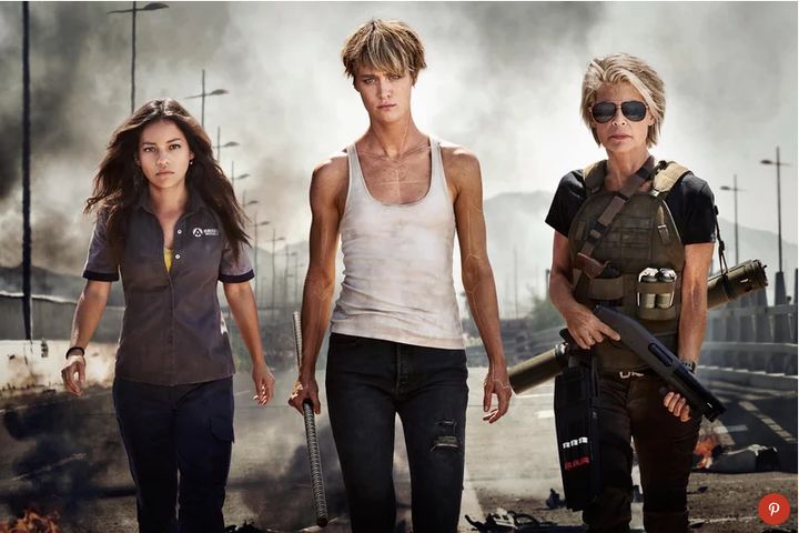 (From left) Natalia Reyes, Mackenzie Davis and Linda Hamilton in an image from the upcoming “Terminator” sequel.