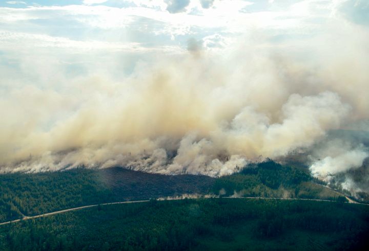 Forest fires burning near Ljusdal, Sweden on July 18, 2018.