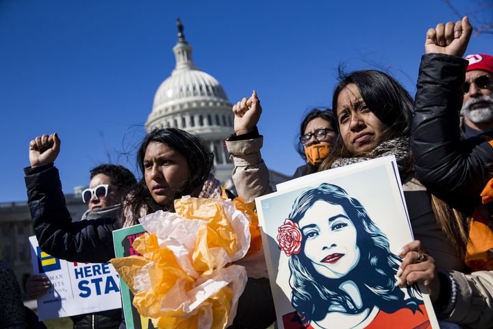 Demonstrators outside the Capitol protest President Donald Trump’s efforts to end the Deferred Action for Childhood Arrivals program. A district court in Houston will begin hearing arguments on Aug. 8 in a lawsuit by seven states to end the program.
