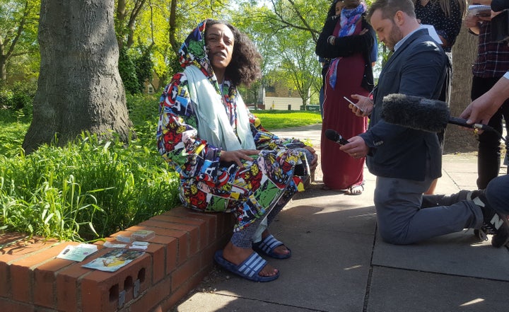 <strong>Mother Pretana Morgan speaks to reporters after her 17-year-old son Rhyhiem Ainsworth Barton was shot in Warham Street, Southwark</strong>