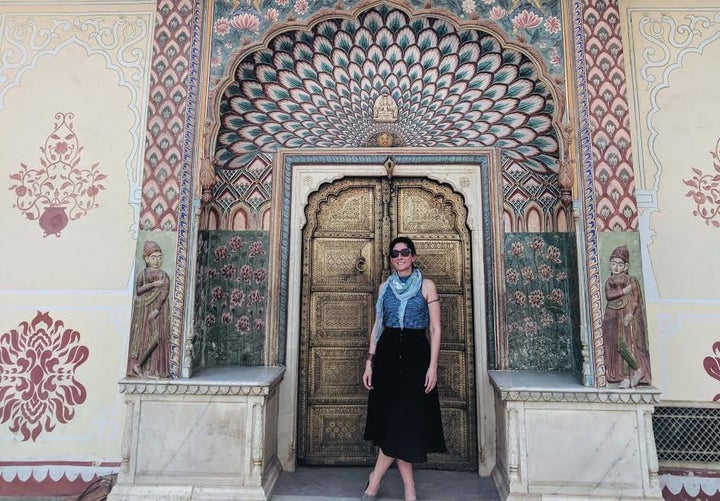 The author in Jaipur, India, working on a guidebook assignment.