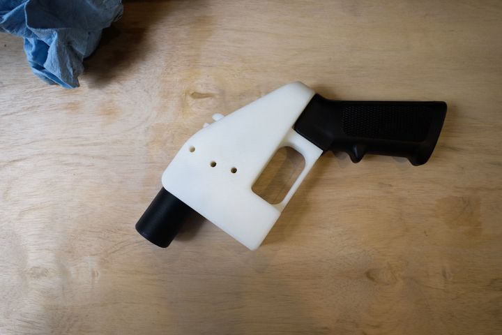 A 3D-printed gun, called the 'Liberator', is seen in a Defense Distributed factory in Austin, Texas.